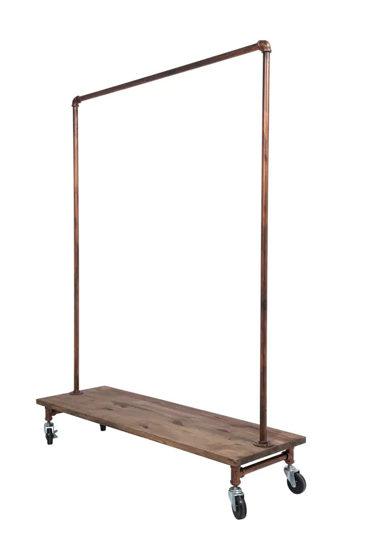 Single Clothing Rack with Wooden Base – Industrial Style – New Tech Display