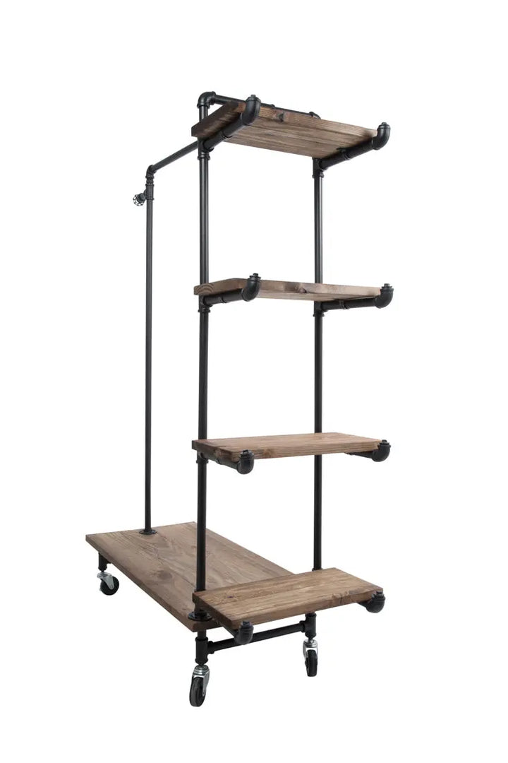 (IND-R4/BLK) Single Rack With 4 Wood Shelves - Black - New Tech – New ...
